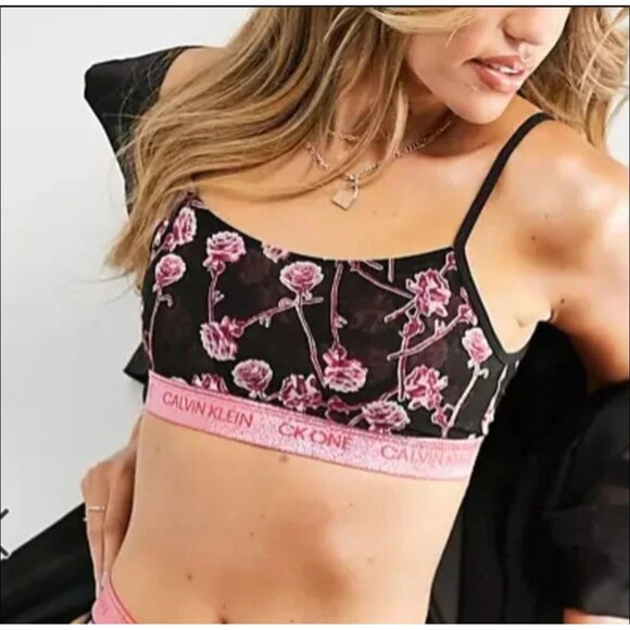 NWT Calvin Klein Size XL Bralette CK One Shimmer Roses Romantic Designer  28$ - Picture 1 of 7